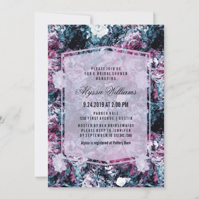 Invitación Moderno Moody Florals Bridal Shower (Anverso)