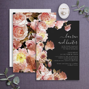 Invitación Moderno Moody Rubor Boda floral con guión rosa