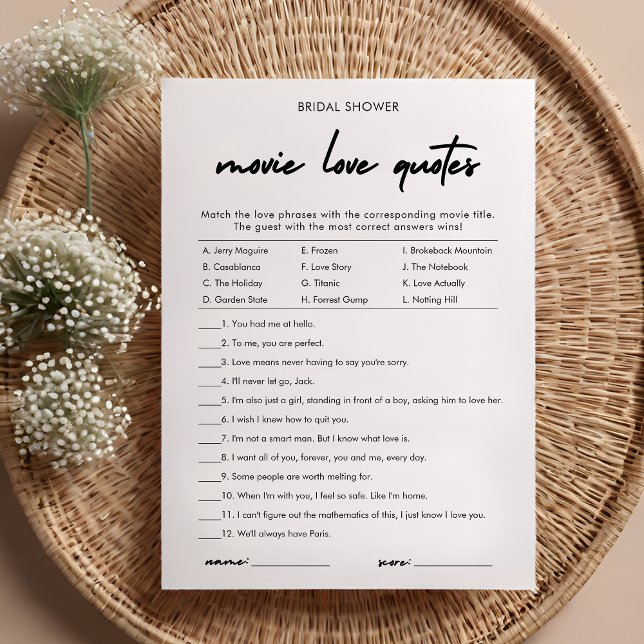 Invitación Moderno Movie Love Cita Bridal Shower Game Card (Subido por el creador)