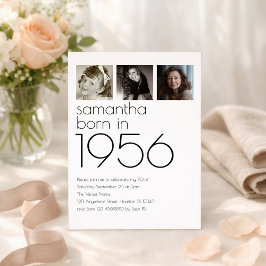 Invitación Moderno Nacido en 1956 3 Fotos Fiesta de cumpleaño