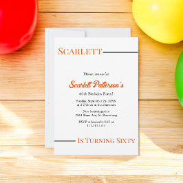 Invitación Moderno Naranja Blanco y Negro Sencillo 60 cumplea
