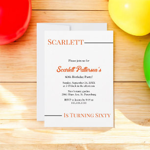 Invitación Moderno Naranja Blanco y Negro Sencillo 60 cumplea
