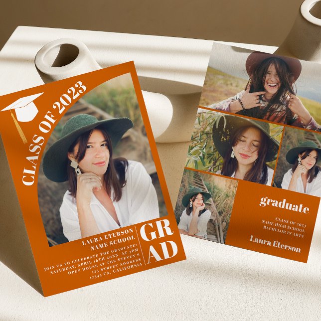 Invitación Moderno naranja de arco 5 fotos graduación (Subido por el creador)