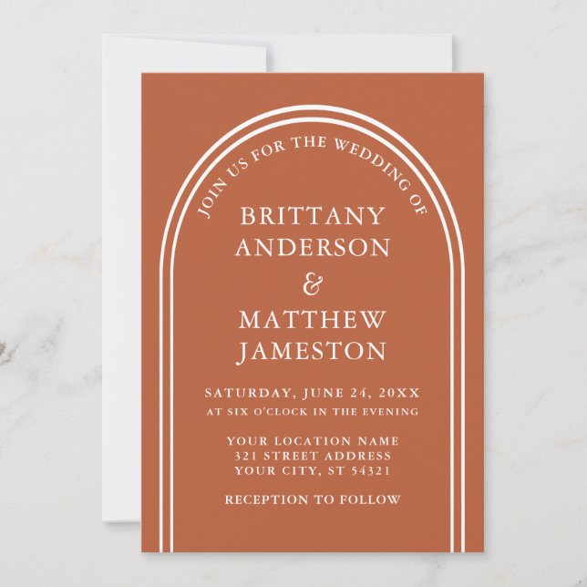 Invitación Moderno Naranja de Boda Arch con estilo (Anverso)