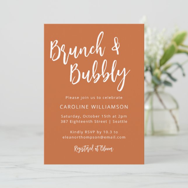 Invitación Moderno Naranja de ducha de burbujas de brunch con (Anverso de pie)