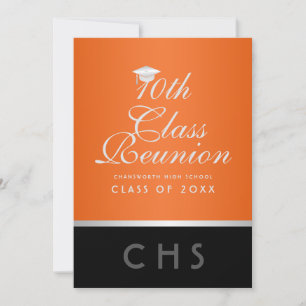 Invitación Moderno Naranja de Reunión de la 10ª Clase, negro
