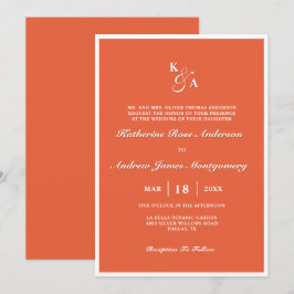 Invitación Moderno Naranja elegante brillante Monograma Boda