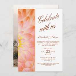 Invitación Moderno Naranja Floral Photo Wedding Recepcion