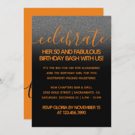 Invitación Moderno Naranja Girly 50 y fabuloso