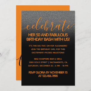 Invitación Moderno Naranja Girly 50 y fabuloso