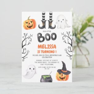 Invitación Moderno Naranja Negro Pequeño Boo Halloween Cumple