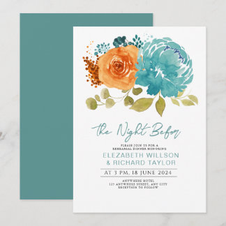 Invitación Moderno Naranja quemado Verde azulado Ensayo de fl