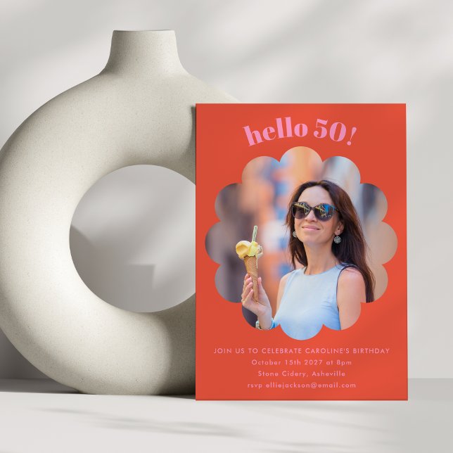 Invitación Moderno Naranja rosa lindo 50.ª foto de fiesta de  (Subido por el creador)