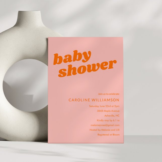 Invitación Moderno Naranja rosa pastel negro retro Baby Showe (Subido por el creador)
