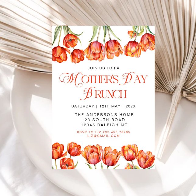 Invitación Moderno Naranja Tulips Día de la Madre floral Brun (Subido por el creador)
