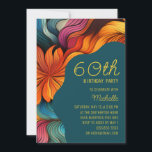 Invitación Moderno Naranja Verde azulado Retro Psicodélico 60<br><div class="desc">Haga 60 sensacional con esta invitación de cumpleaños animada con flores abstractas en colores cálidos y enérgicos. El diseño de corte ondulado y la sofisticada combinación de fuentes crean una presentación moderna y elegante para su evento de hitos. Una manera perfecta de honrar una vida llena de color y espíritu....</div>