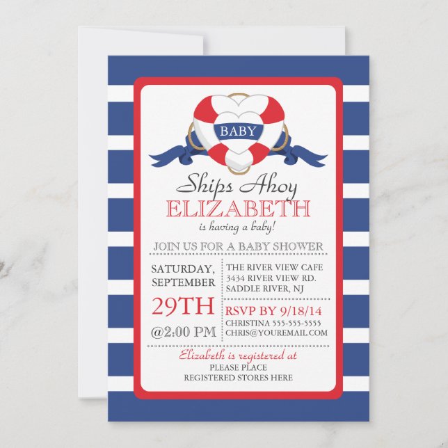 Invitación Moderno Nautical Heart Buoy NEUTRAL Baby Shower (Anverso)