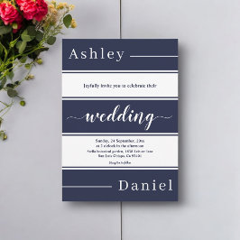 Invitación Moderno Navy Blue White Stripes Elegante Boda