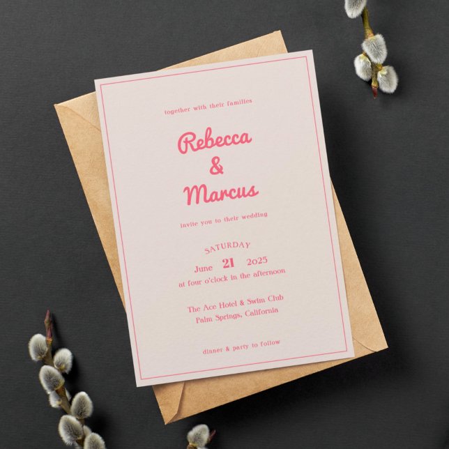 Invitación Moderno negrita Boda de los Vibes Retro de Fuchsia (Subido por el creador)