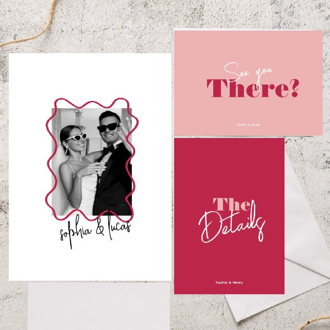 Invitación moderno negrita Boda mínimo Viva Magenta Wavy (Subido por el creador)