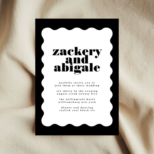 Invitación Moderno negrita Boda negro blanco de borde estelar (Subido por el creador)