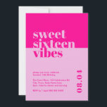 Invitación Moderno Negrita Dulce Dieciséis Vibes Nacimiento R<br><div class="desc">¡Celebra el estilo de los 16 años de tu hija o ser querido con nuestra Invitación de cumpleaños rosado 'Dulce y Dieciséis'! Esta invitación moderna y audaz es la manera perfecta de marcar el tono de un fiesta dulce y memorable de dieciséis. Diseñada con colores rosados vibrantes y fuentes atractivas...</div>