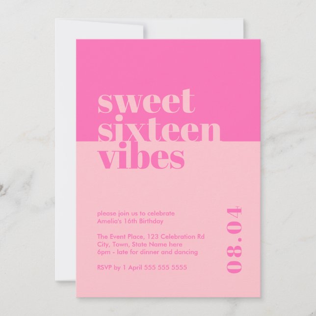 Invitación Moderno Negrita Dulce Dieciséis Vibes Nacimiento R (Anverso)