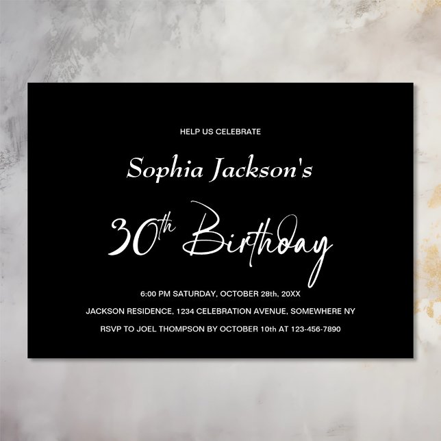 Invitación Moderno negro 30 Fiesta de cumpleaños (Subido por el creador)