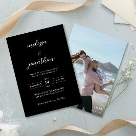 Invitación Moderno negro elegante foto guión monograma Boda