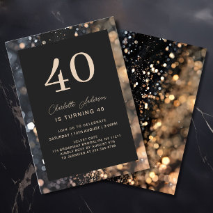Invitación Moderno, Negro, Oro, Purpurina, 40. Cumpleaños