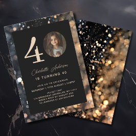 Invitación Moderno, Negro, Oro, Purpurina, Foto, 40. Cumpleañ