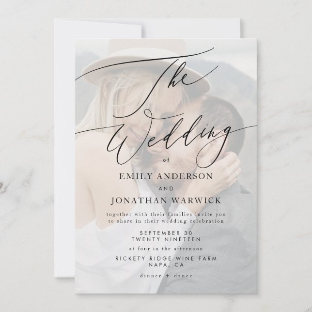 Invitación Moderno negro simple QR CÓDIGO de espalda Boda de  (Anverso)