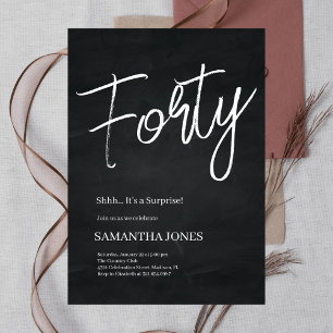 Invitación Moderno negro y blanco Cuarenta y cuarenta Fiesta 