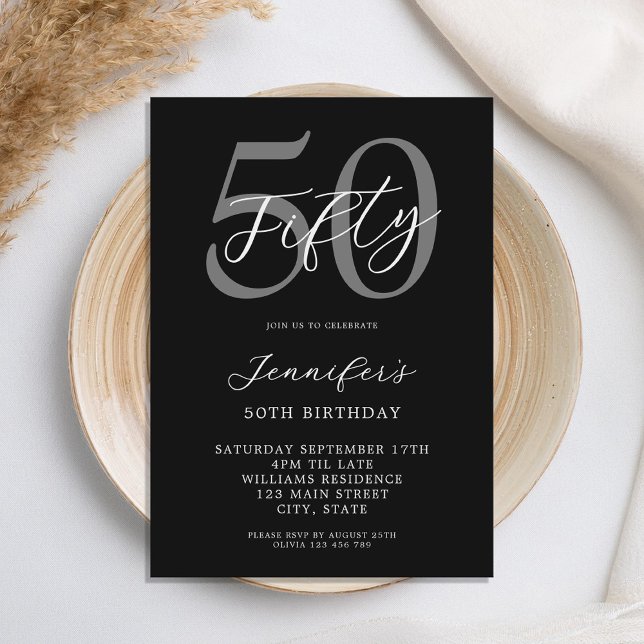Invitación Moderno negro y blanco elegante 50 cumpleaños (Subido por el creador)