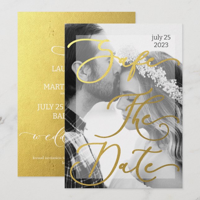 Invitación Moderno negro y blanco y dorado Foto Elegante Inv (Anverso / Reverso)