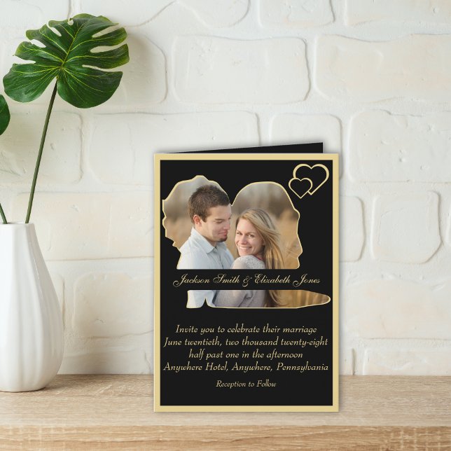 Invitación Moderno negro y dorado muchas fotos Boda doblado (Subido por el creador)
