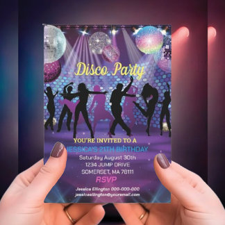 Invitación Moderno Neon Glow Disco Dance Birthday Party