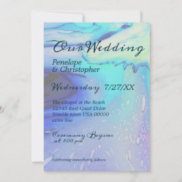 Invitación Moderno Ocean Water Blue Abstract Beach Wedding