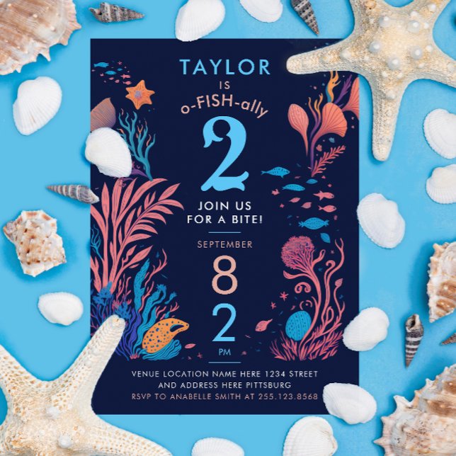 Invitación Moderno océano azul marino Náutico Niños de peces  (Subido por el creador)