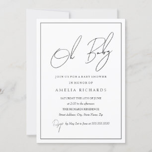 Invitación Moderno Oh Baby Black White Baby Shower