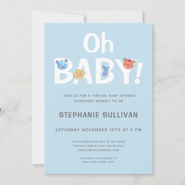 Invitación Moderno Oh Baby Blue Boy Virtual Baby Shower (Anverso)