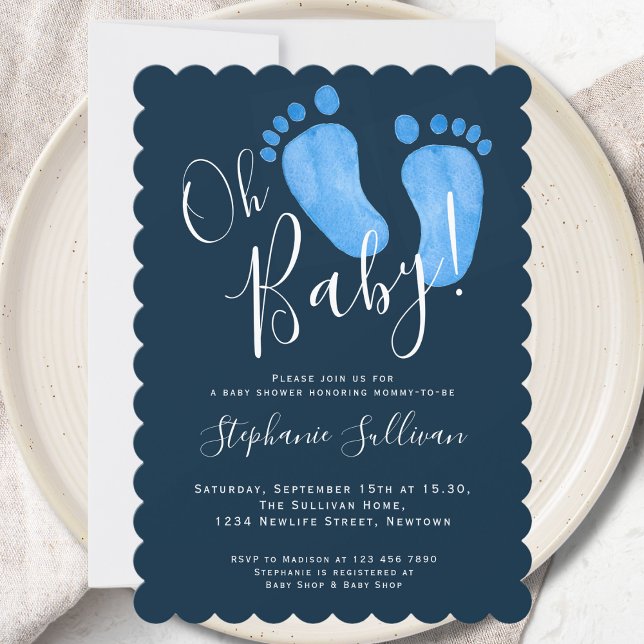 Invitación Moderno Oh Baby Boy Navy Blue Baby Shower (Subido por el creador)