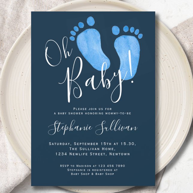 Invitación Moderno Oh Baby Boy Navy Blue Baby Shower (Subido por el creador)