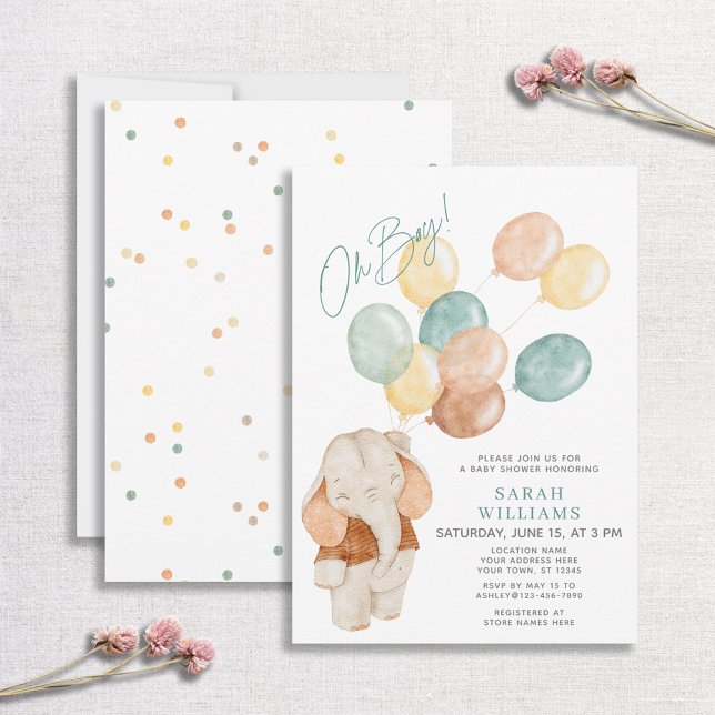 Invitación Moderno Oh Boy Elephant Balloons Baby Shower (Subido por el creador)