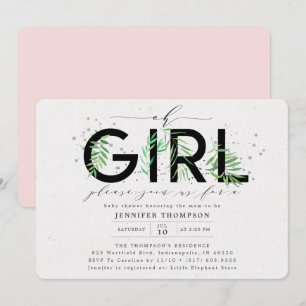 Invitación Moderno Oh Chica Rubor Tropical Greenerenery Baby 
