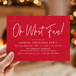 Invitación Moderno Oh Qué Fun Script Red Holiday Party