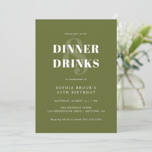 Invitación Moderno Olive Green Bold Typography Birthday Dinne