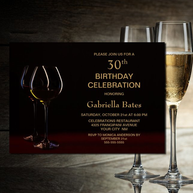 Invitación Moderno Oro Negro 30 cumpleaños Fiesta de vidrio d (Subido por el creador)