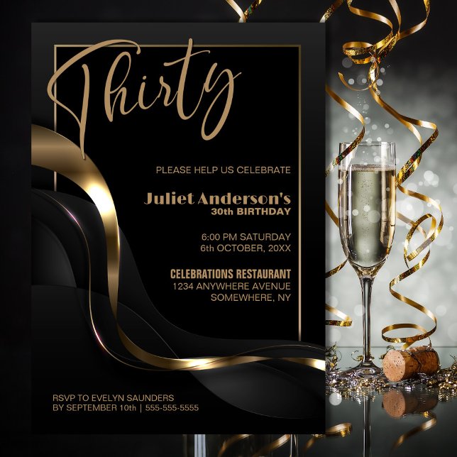 Invitación Moderno Oro Negro 30 Fiesta de cumpleaños (Subido por el creador)