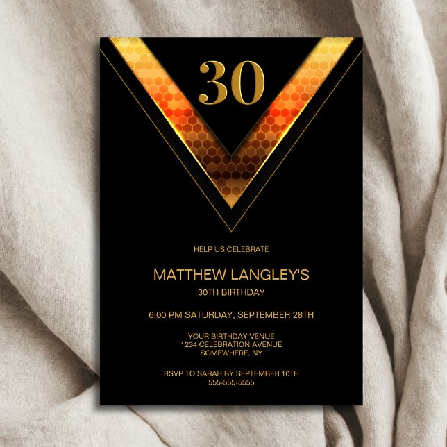 Invitación Moderno Oro Negro 30 Fiesta de cumpleaños (Subido por el creador)